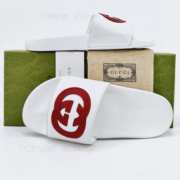 NEW GUCCI Women's Interlocking GG White Leather Slides Flip Flops EU 38 US 8 - Picture 13 of 13